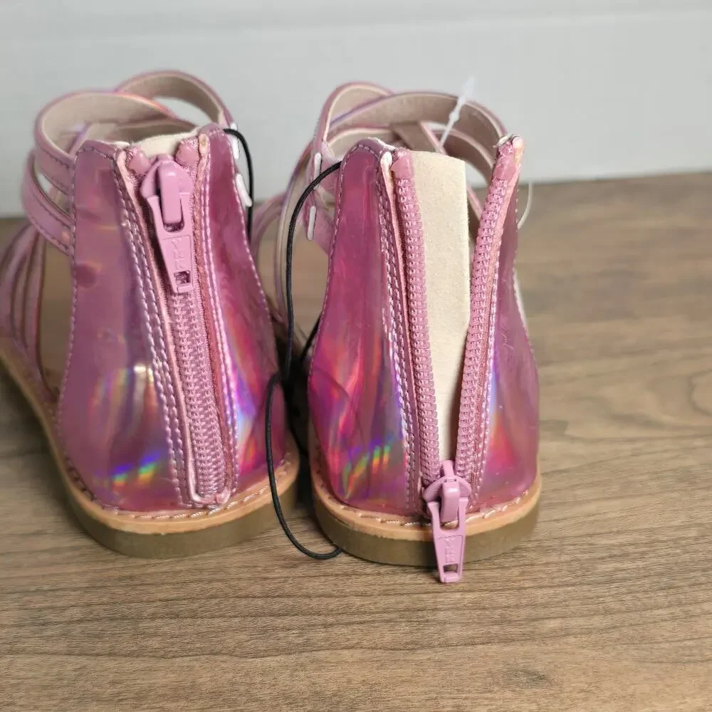 Thereabouts Sofia Girls iridescent strappy flat sandals with zipper back 13M NWT